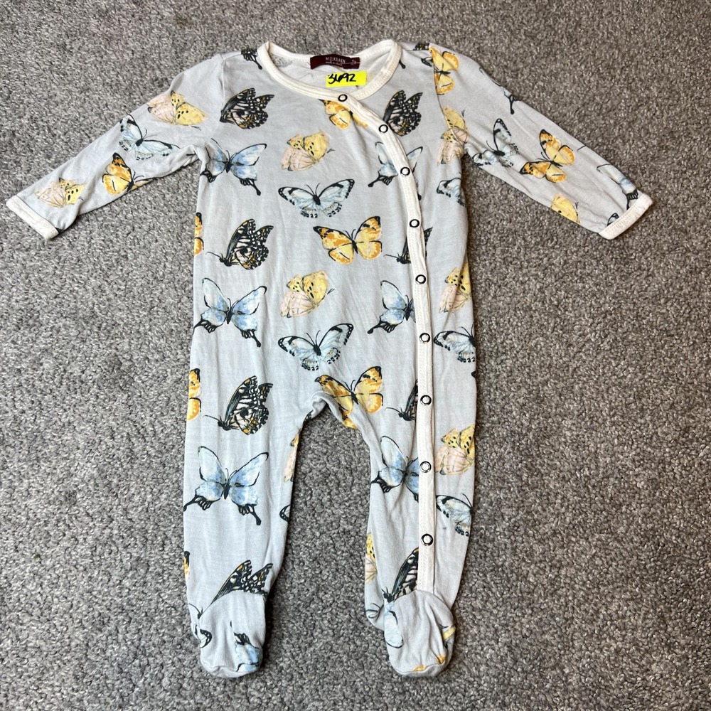Milkbarn Baby Footed Romper 3-6‎ Months Butterfly Organic Cotton Snap Pajama